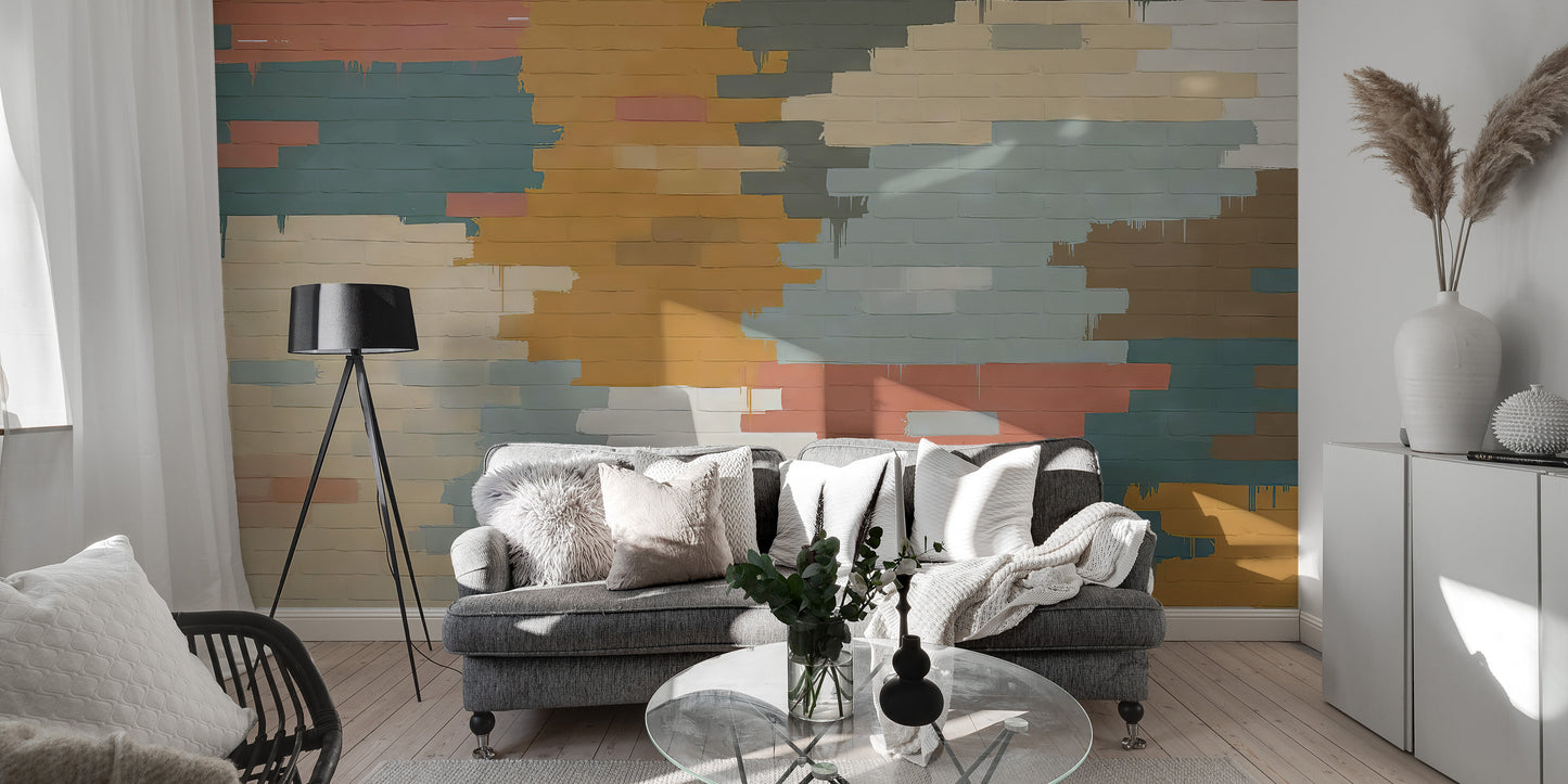 Painted Brick Illusion Mural brings urban flair to living rooms