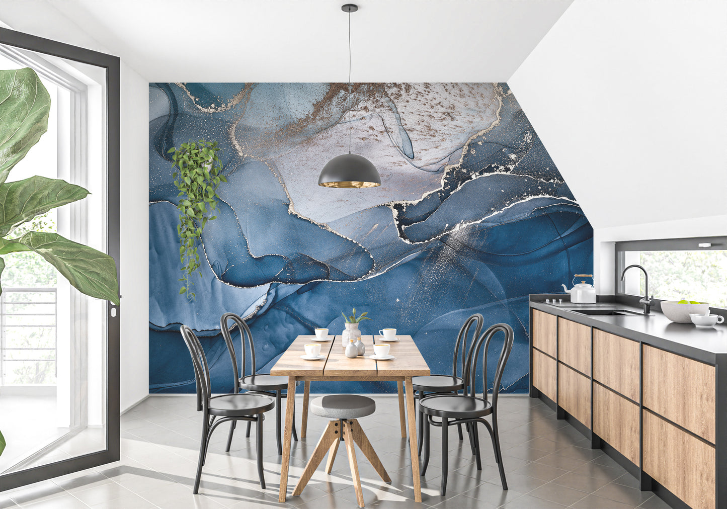 blue alcohol ink colors mural wallpaper