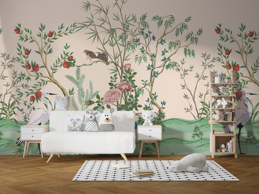 Luxurious Chinese garden wallpaper with artistic flair
