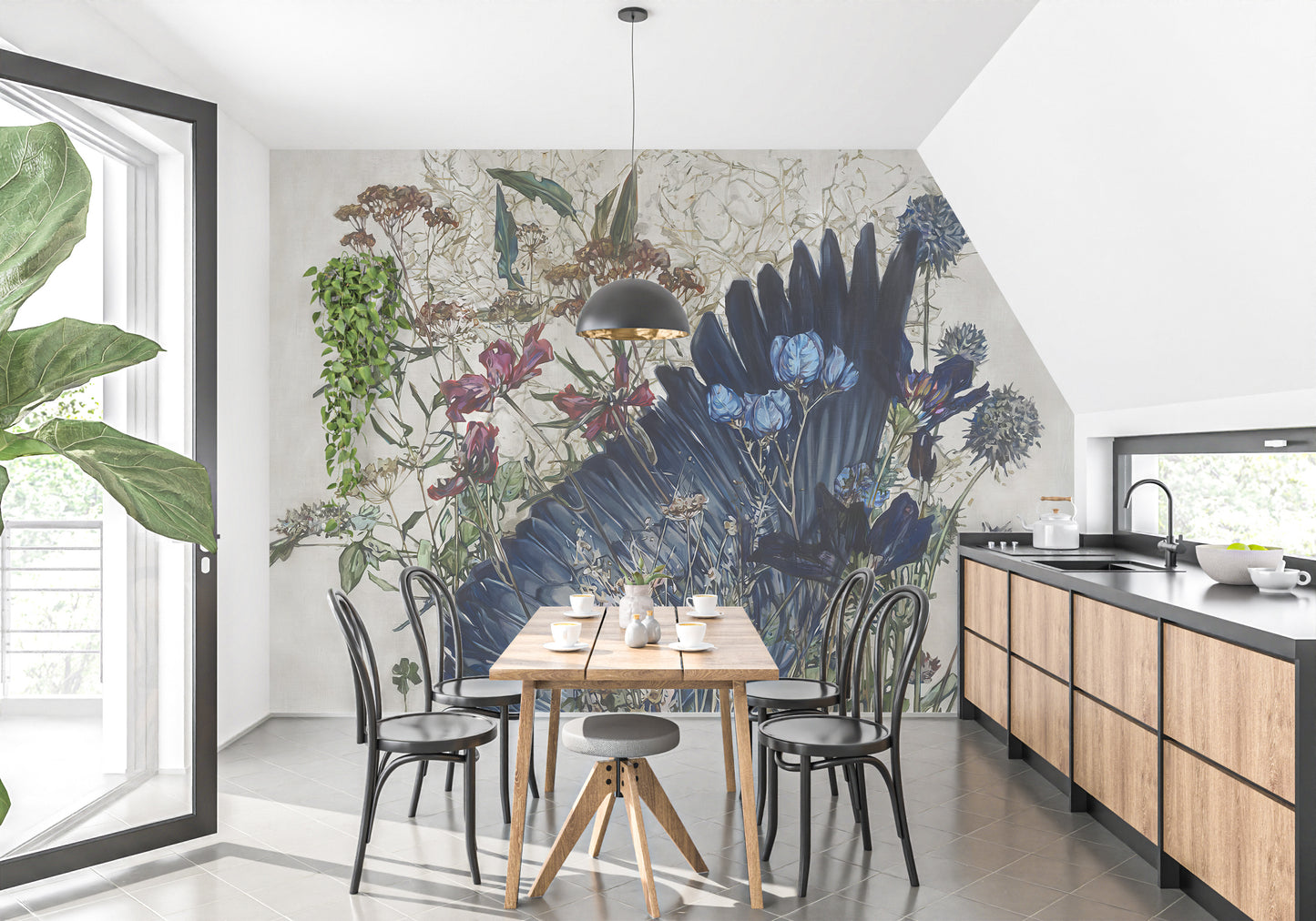 Bold floral accent for dining spaces