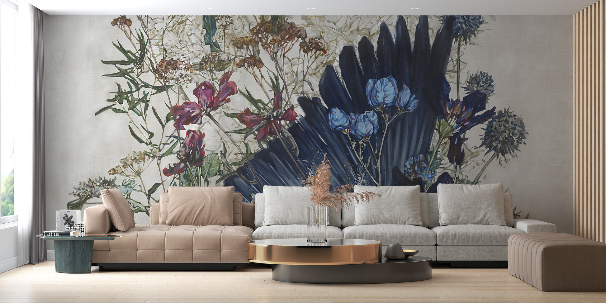 Scenic floral mural for living spaces