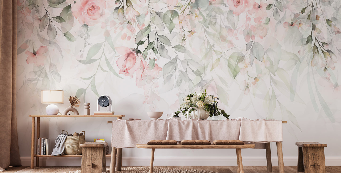 Delicate Pink Floral Mural Wallpaper
