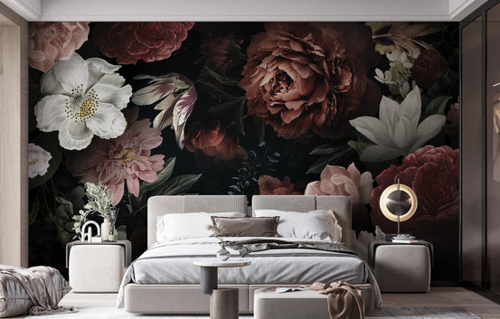 Bold and colorful floral wallpaper design in bedroom