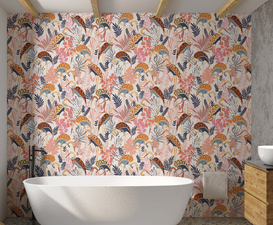 Contemporary Crane Dance Wall Mural Design
