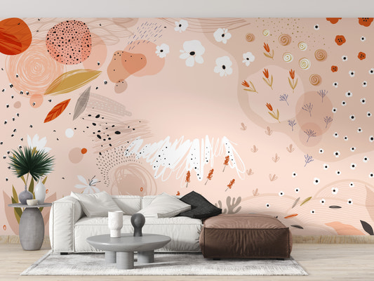 Trendy Abstract Floral Art Wallpaper Mural