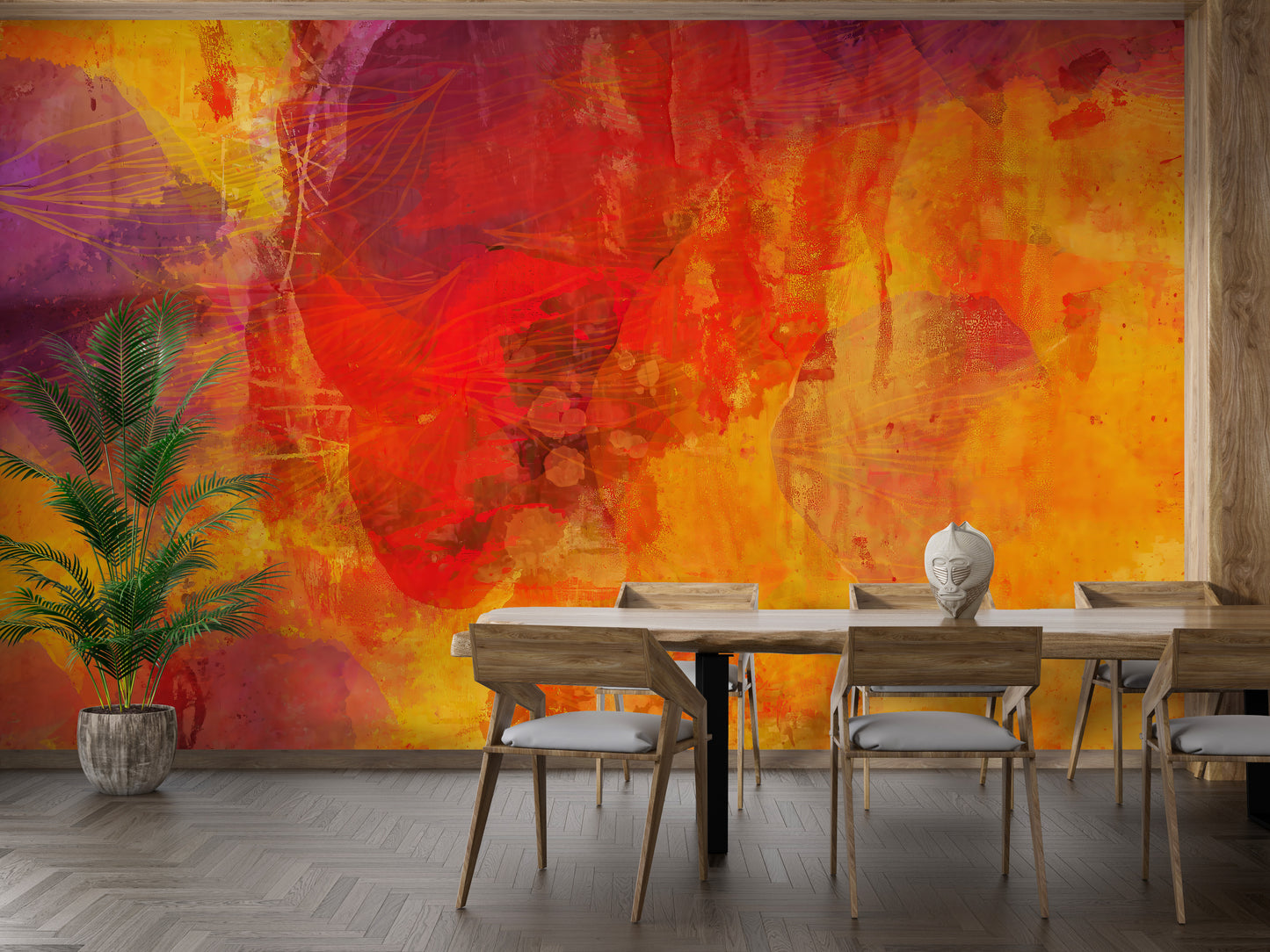 Bold bright orange wallpaper mural design