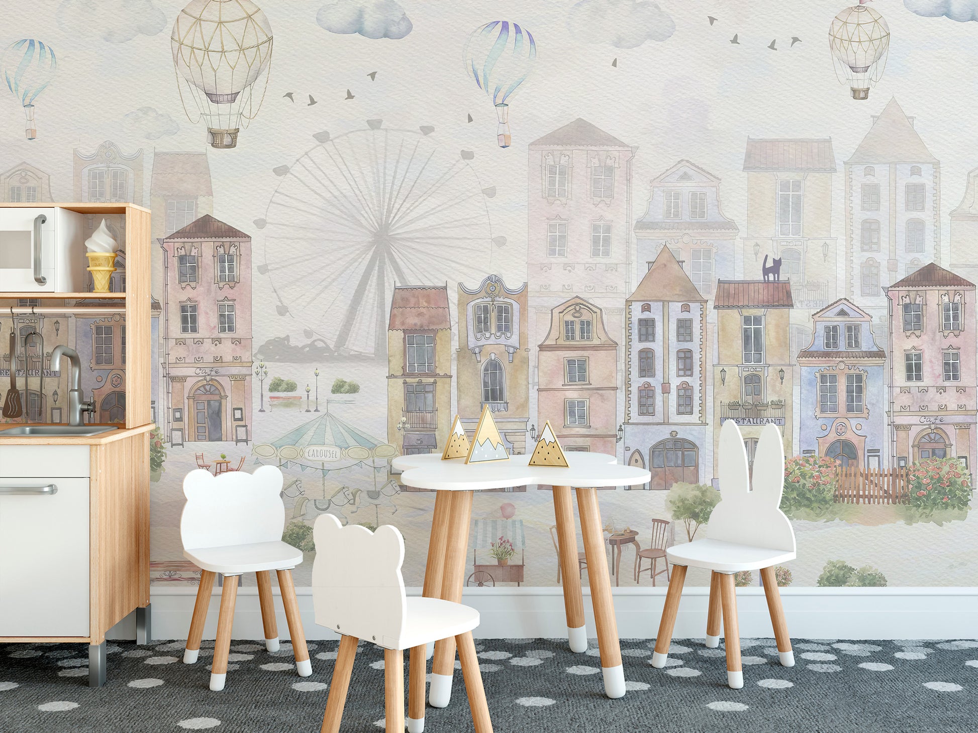Watercolor Old City Reusable Wallpaper