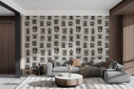 Whimsical Cat-Themed Vintage Wall Mural