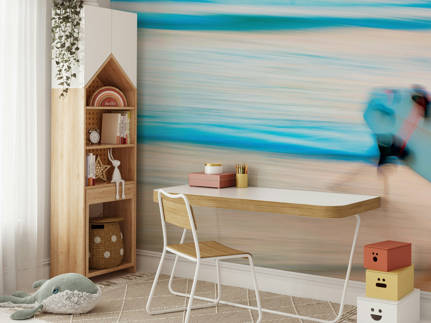 A beautiful wide-angle wall mural of the sea.

