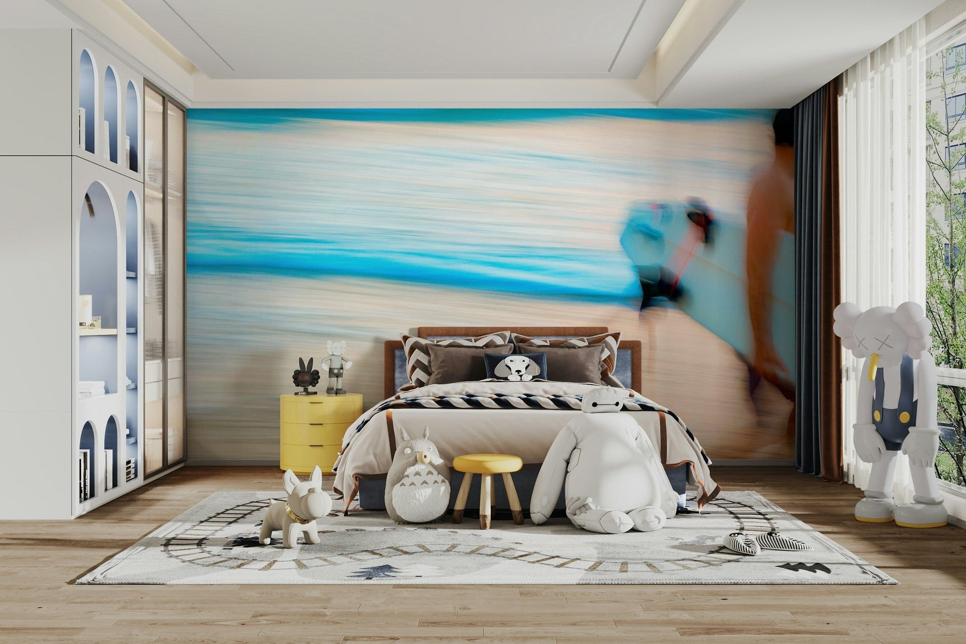 A tranquil ocean scene wall mural for nautical decor.

