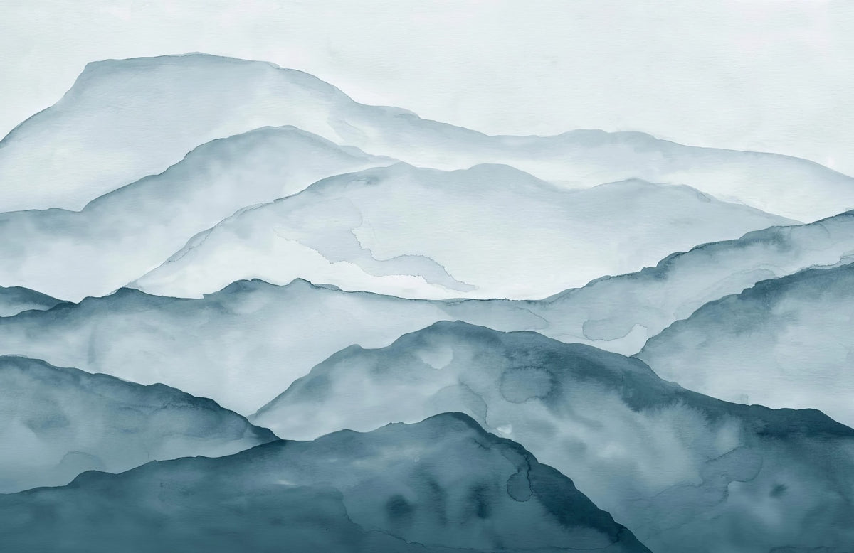 Peinture murale de montagne à l'aquarelle bleue in your room