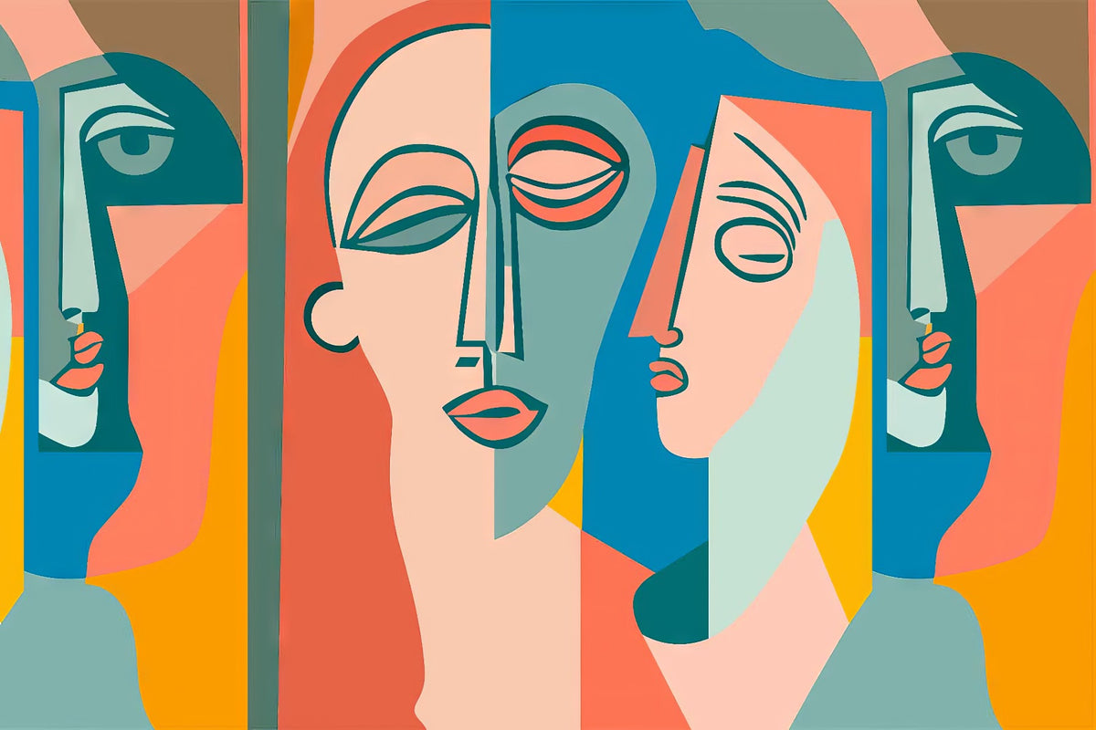 Colourful Faces Wall Mural in your room — zoomed