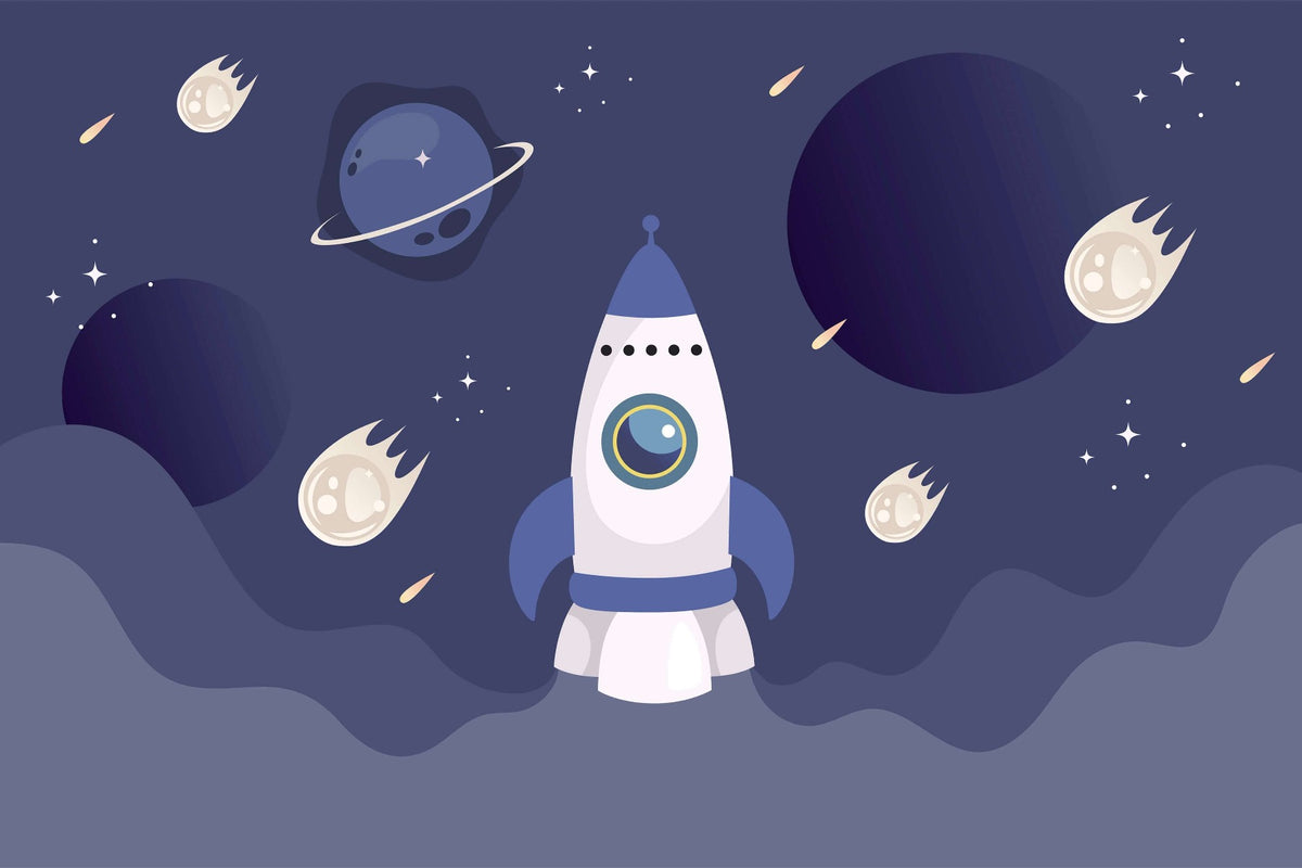 Kids Spaceship Wall Mural in your room — zoomed