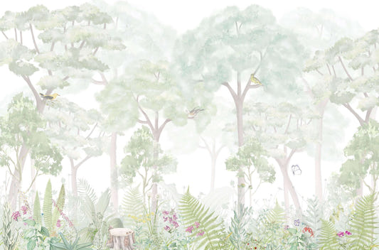 Mural de parede para quarto de criança com tema floresta fantástica