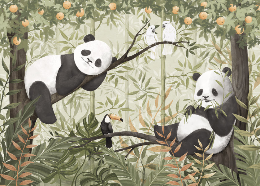 Fredelig panda baldakin vægmaleri