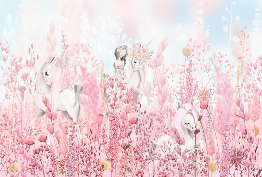 Pink Unicorn Forest Wall -Wandgemälde in your room — zoomed