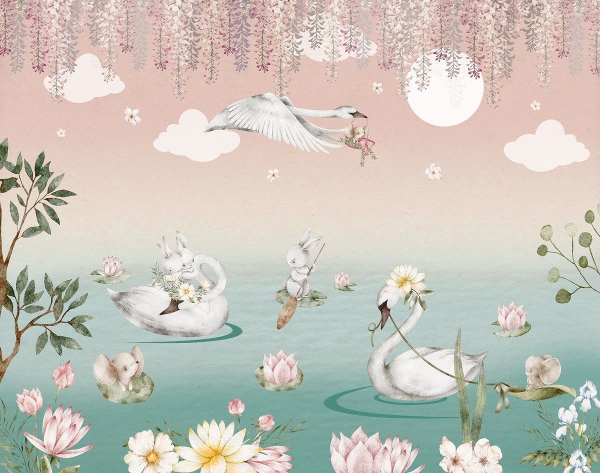 Swan Lake Wall Mural in your room — zoomed