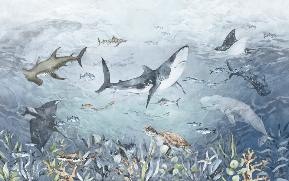 Aquatic Life Wall Mural in your room — zoomed