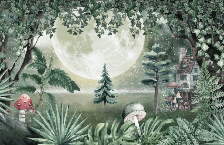 Murale de mur de forêt magique verte in your room — zoomed