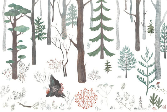Murale della parete della foresta bianca