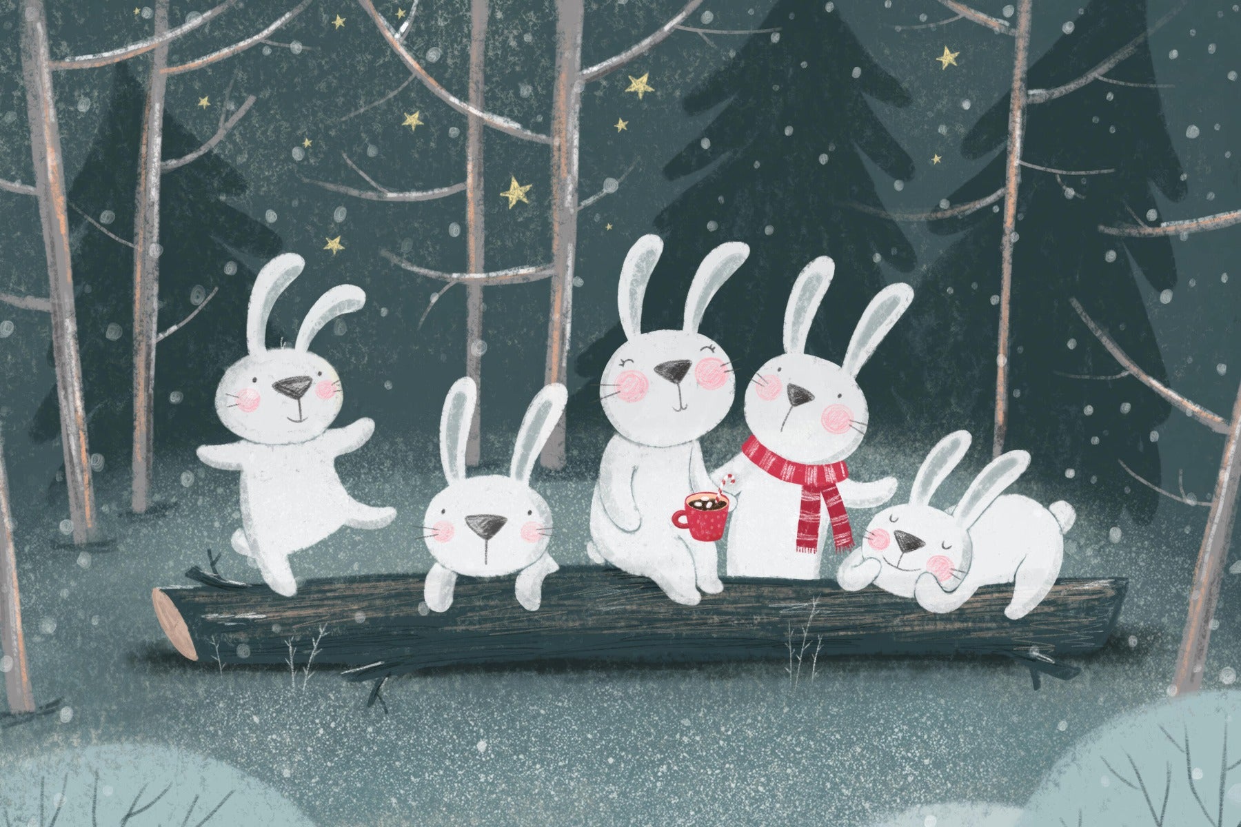 Bunnies Night Out Wall Mural in your room — zoomed