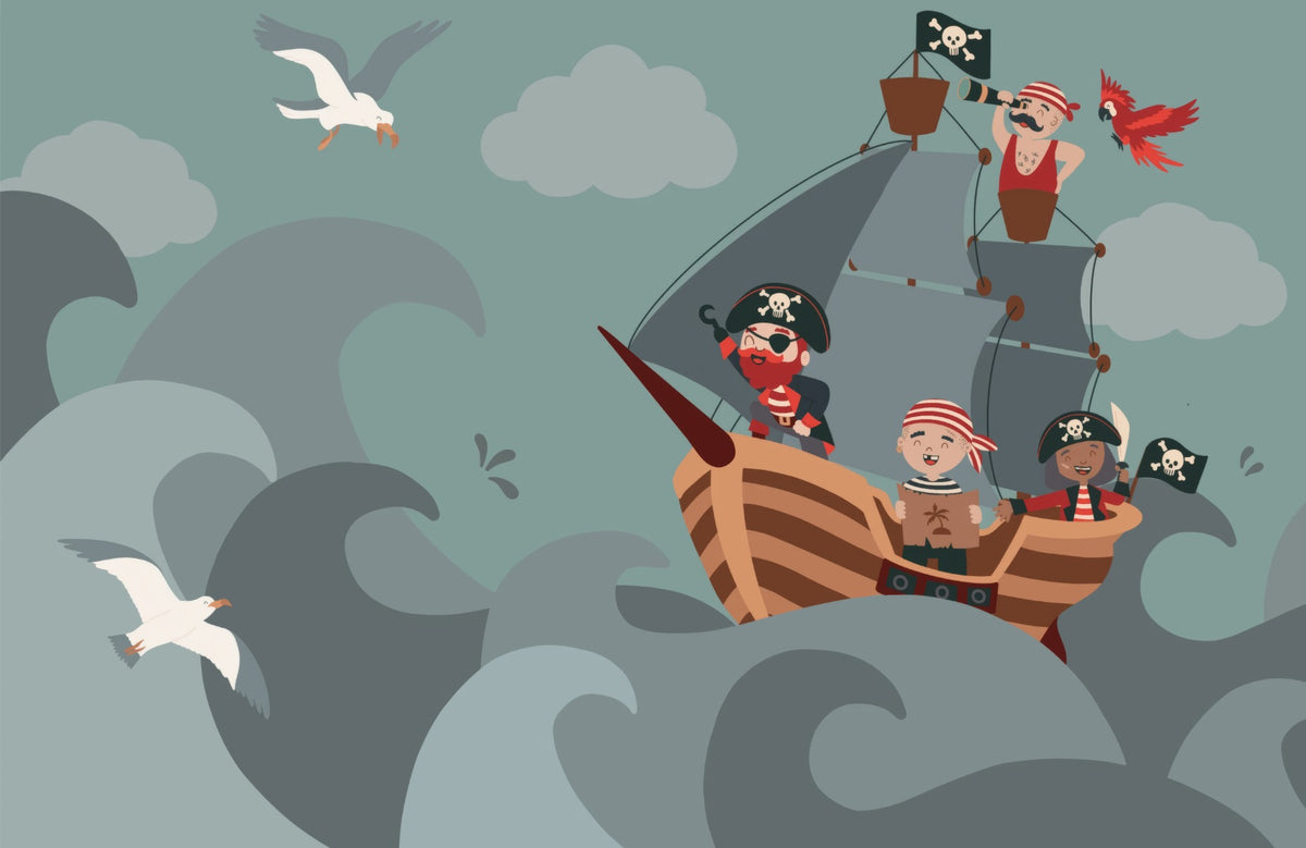 Cartoon Pirate Ship Wall Mural in your room — zoomed