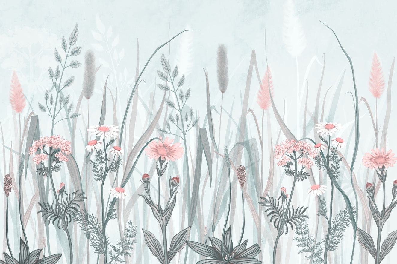 Ornate Painted Floral Pink Mural