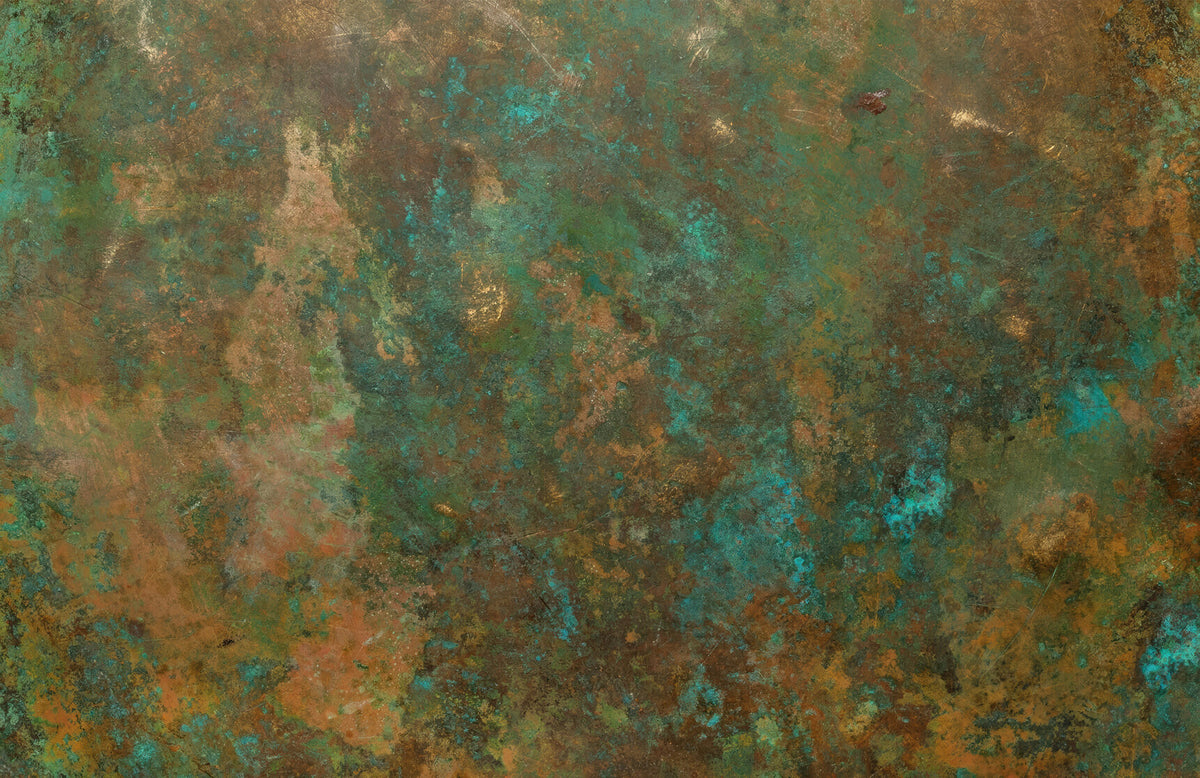 Ancient bronze teal vægmaleri in your room — zoomed