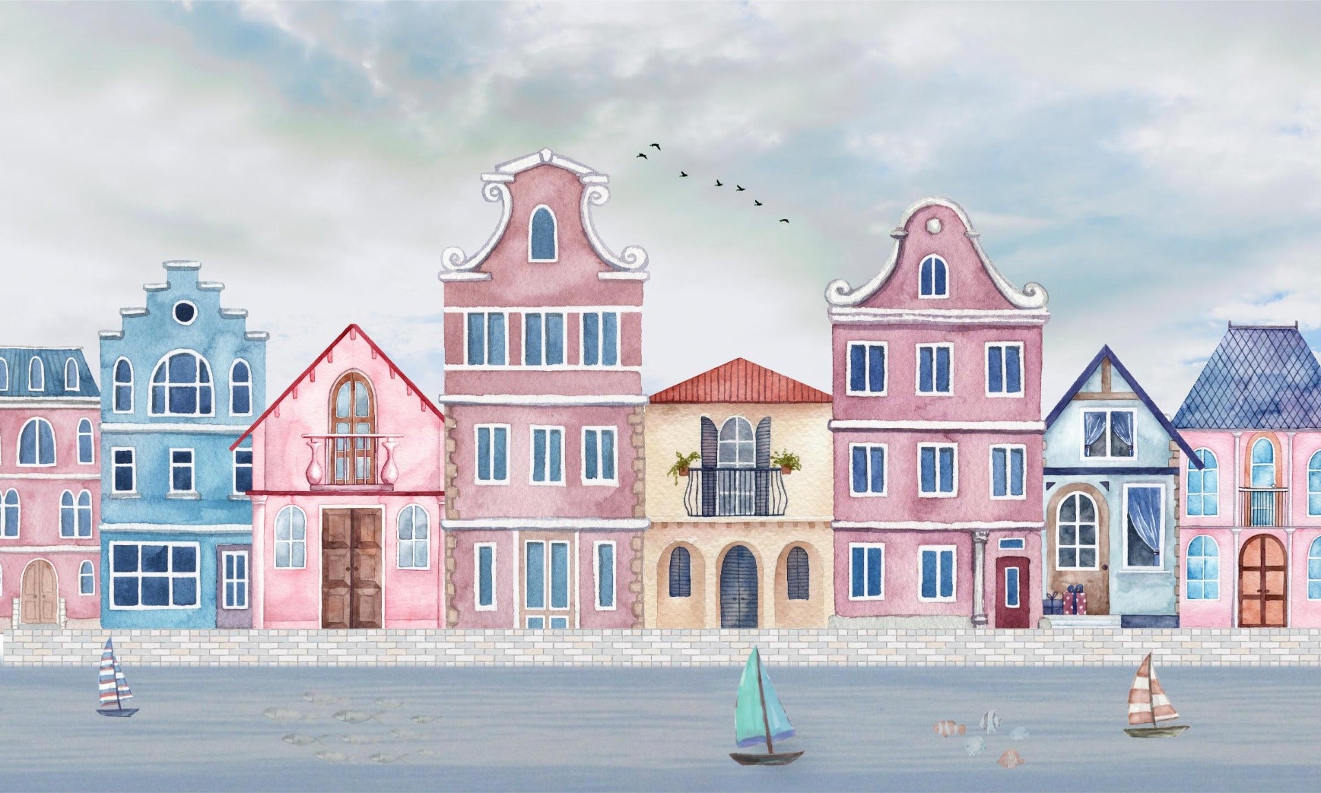 Coastal Town Wall Mural