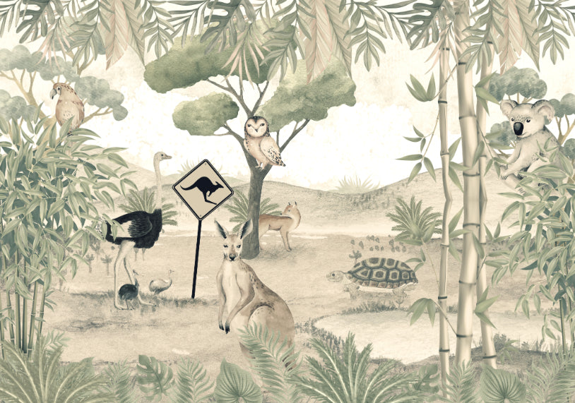 Aussie Fauna Fantasy Mural in your room — zoomed