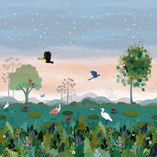 Fresque murale d'oiseaux de la forêt enchantée