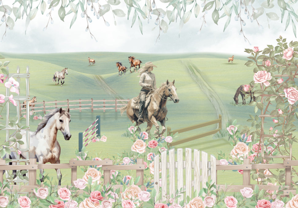 Pastoral Pony Playland Wall Mural in your room — zoomed
