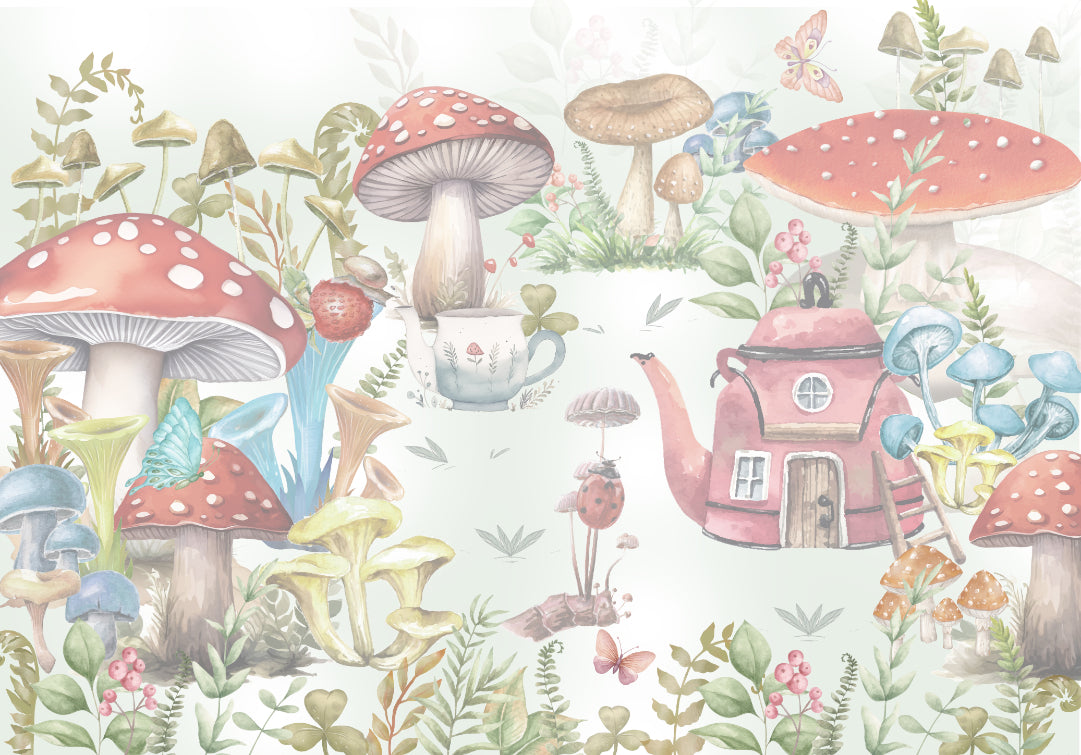 Whimsical Mushroom Garden Mural