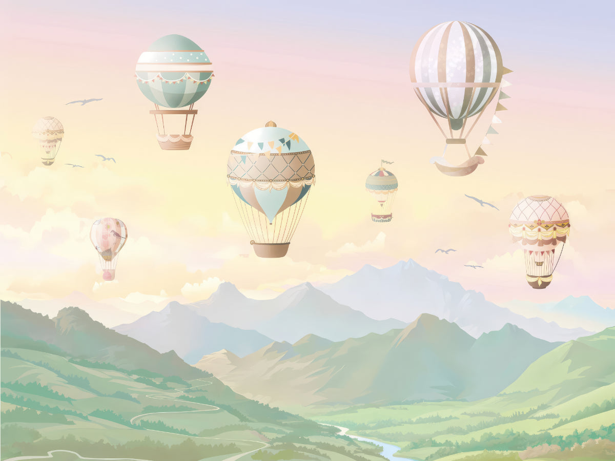Carta da parati dei palloncini ad aria calda ad acquerello