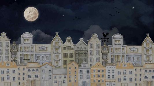 水彩画の夜の家の壁画