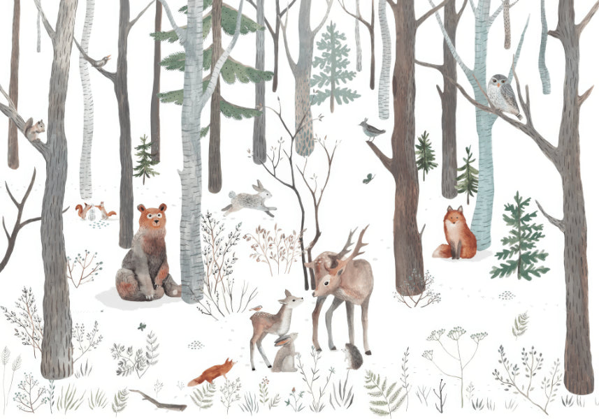 Enchanted White Forest Wall Mural in your room — zoomed