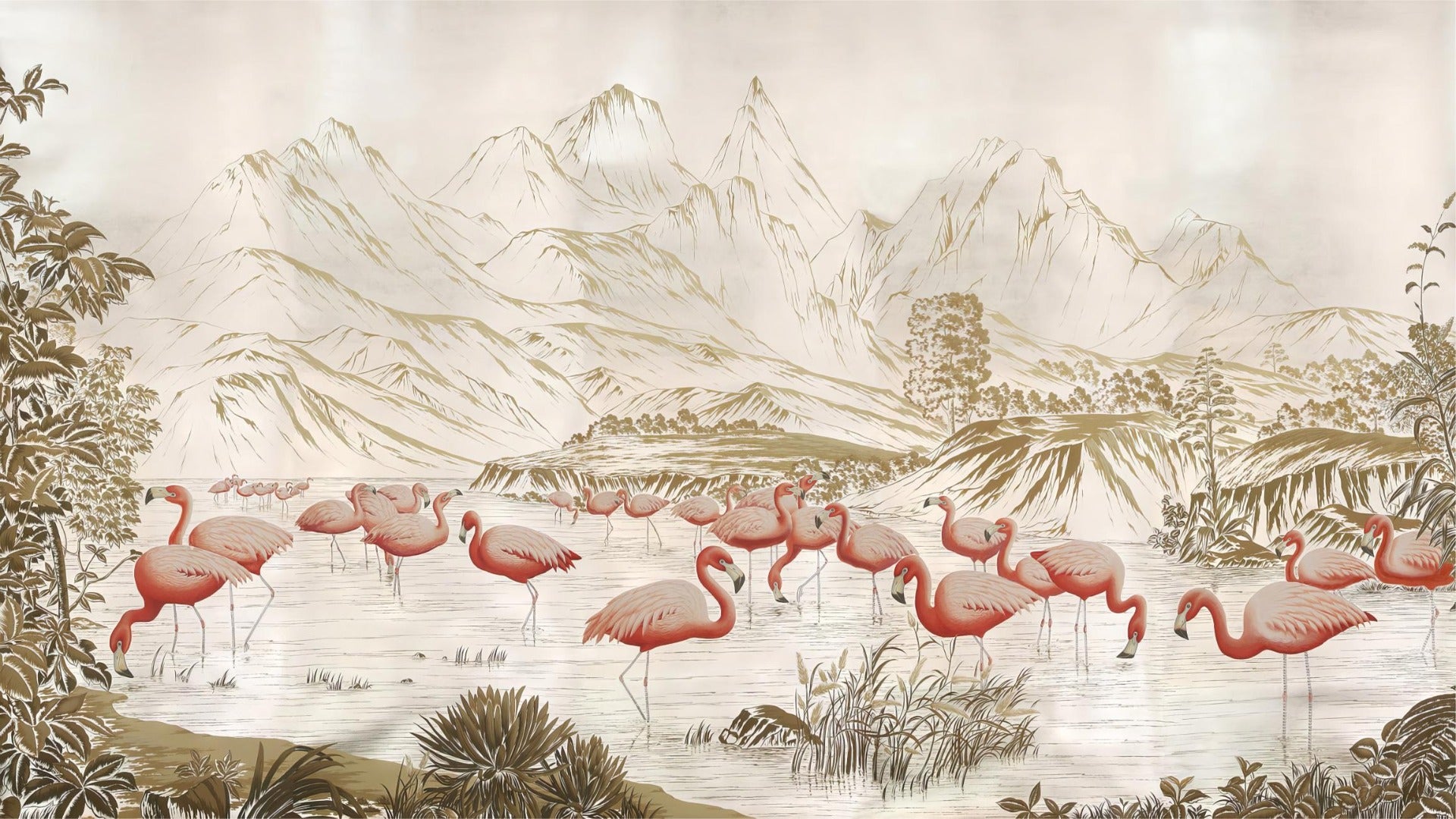 Flamingo Pastel Pink Wall Mural in your room — zoomed