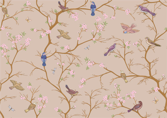 Beige Chinoiserie-Wandbild