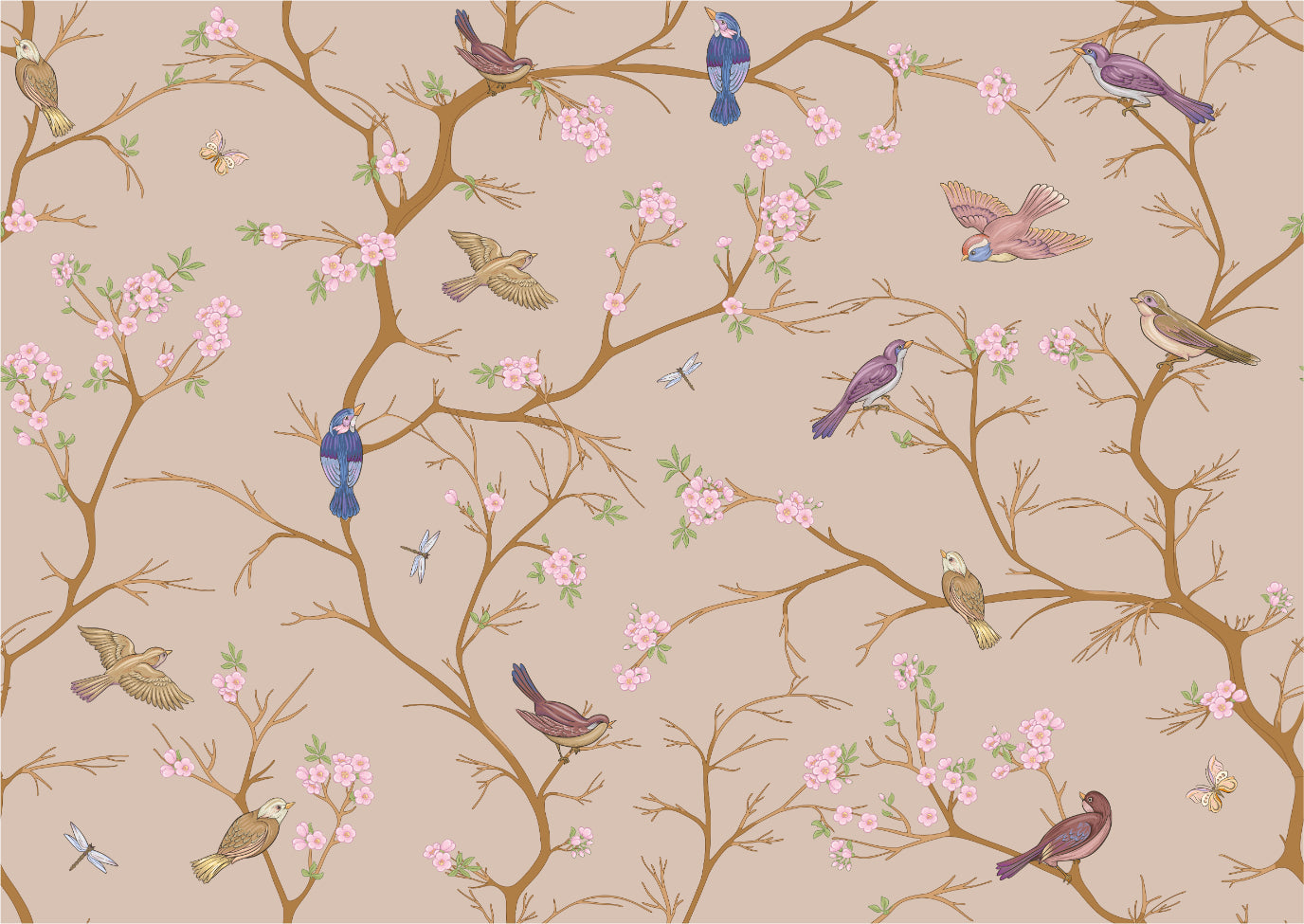 Beige Chinoiserie Wall Mural in your room — zoomed