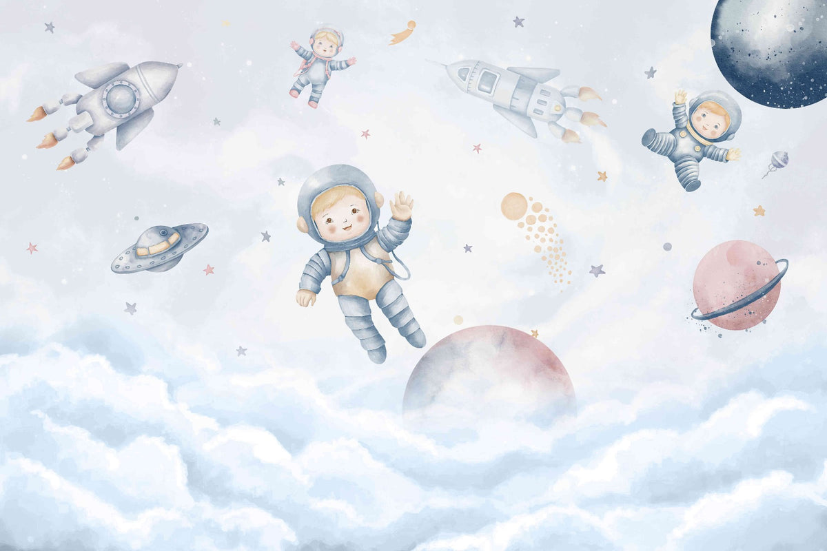 Space Adventure Kids Wallpaper in your room — zoomed