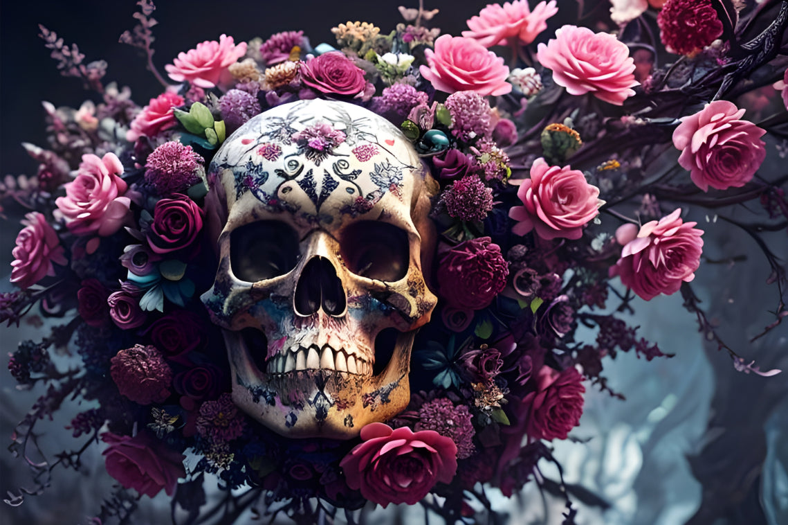 Floral Skull Halloween Wallpaper in your room