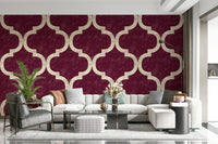 Statement Moroccan ogee wallpaper in deep red and cream