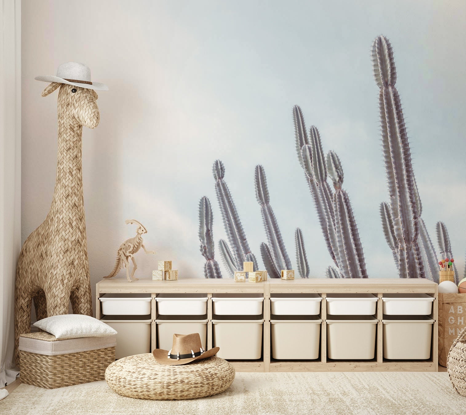 The wallpaper is perfect for a peaceful space.

