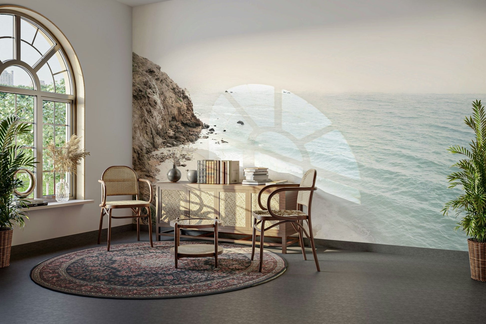Serene California coast mural with scenic horizon

