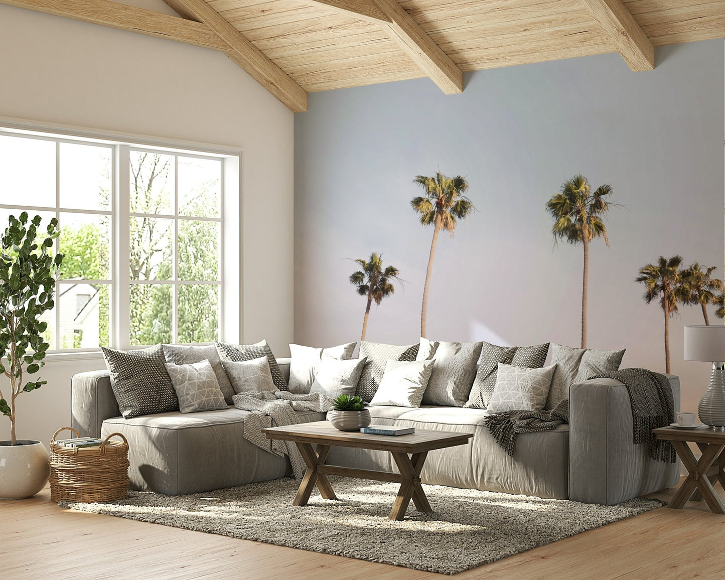 California Dreaming mural creating a serene beach atmosphere.

