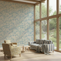 Tranquil azure flower wallpaper, sophisticated texture pattern, Painted Petals Calm.