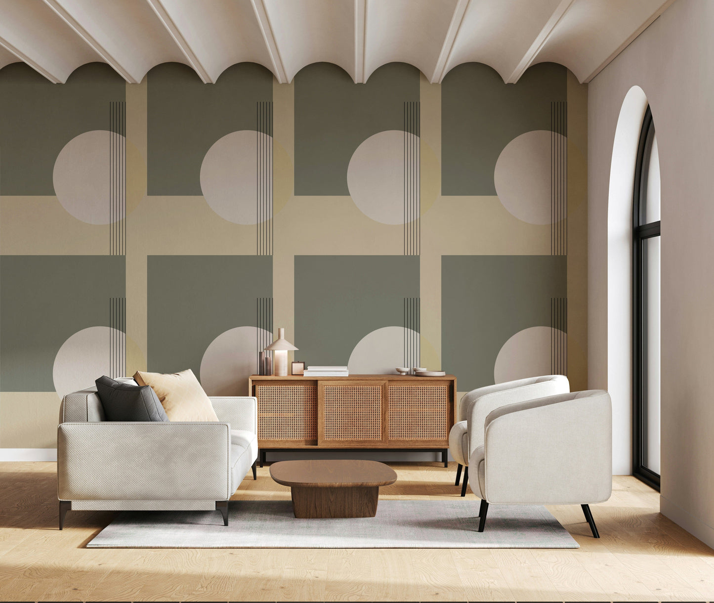 Abstract geometric wallpaper mural featuring smooth gradients and refined, modern design.
