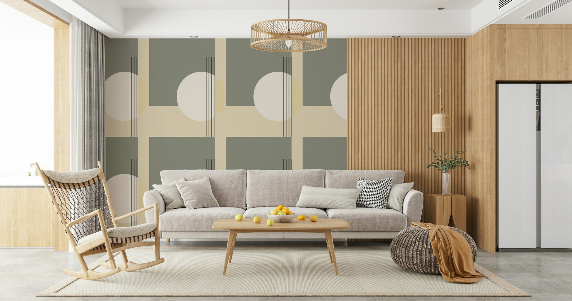 Contemporary geometric wallpaper mural with minimalist design and gentle contrasting shades.