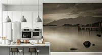 Derwentwater’s Calm Wall Mural in lounge, natural color tones, modern apartment feature wall