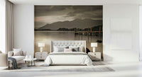 Derwentwater’s Calm Wall Mural on bedroom feature wall, muted color lake and hills scene